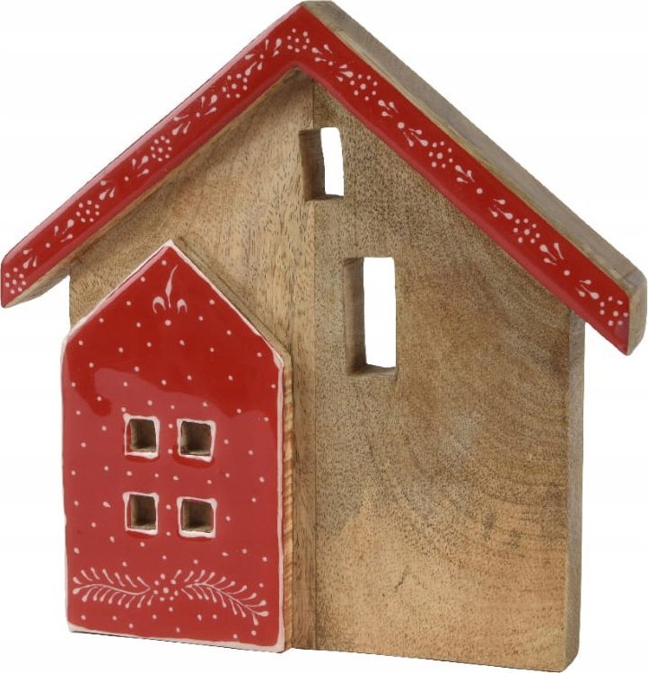 Kaemingk Figurka świąteczna drewniany domek 22cm Czerwony dach