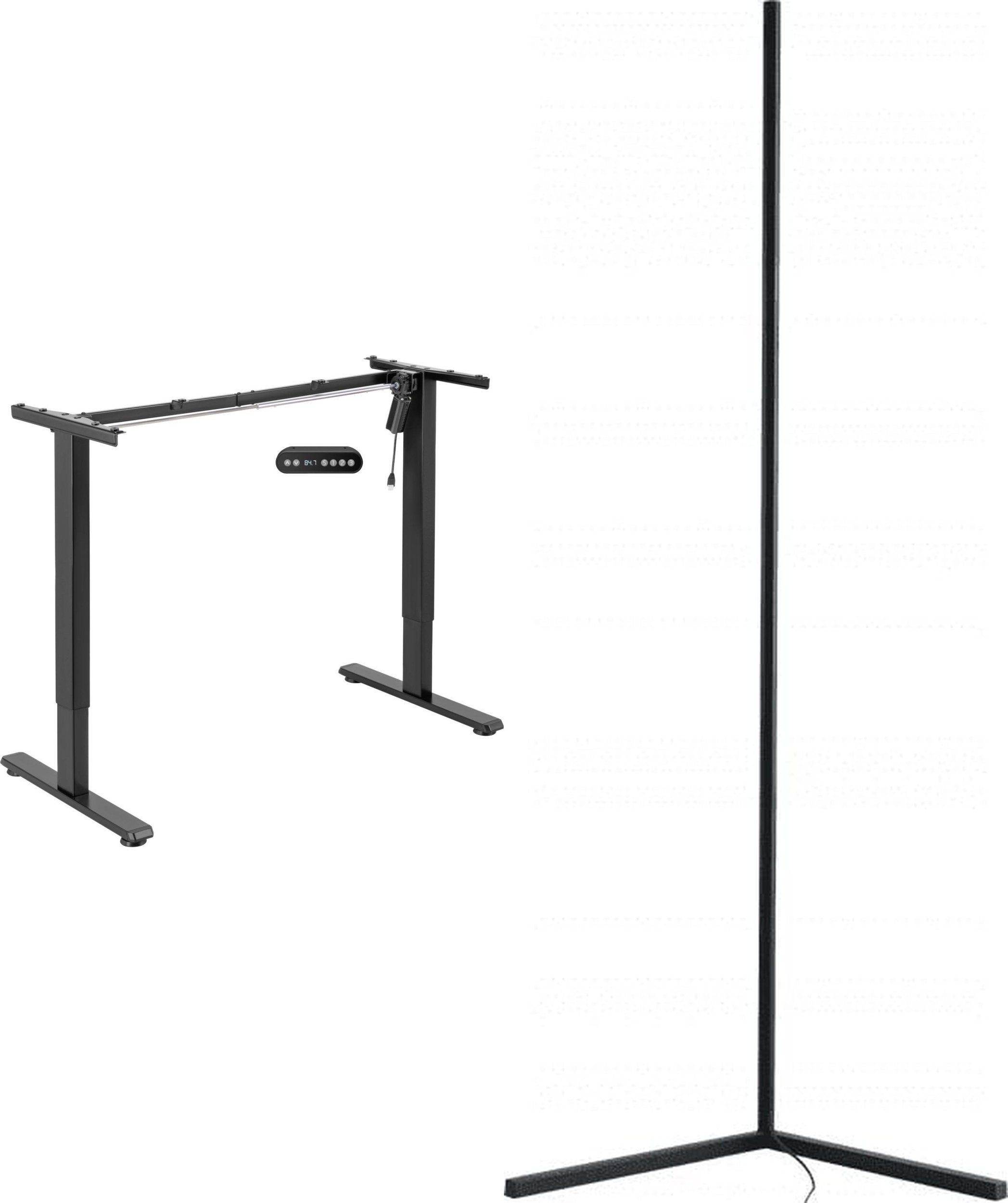 Mozos Mozos Stelaż do biurka czarny z elektryczną regulacją wysokości EDF-PRO-BK + Lampa podłogowa narożna LC-RGB LED czarna