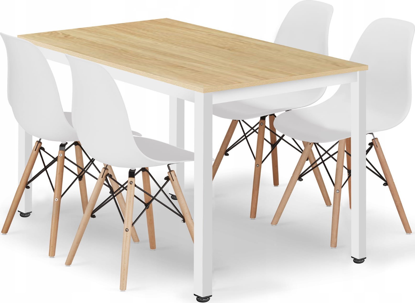 Leobert Zestaw stół prostokątny TESSA 120x60 dąb + 4 krzesła OSAKA białe