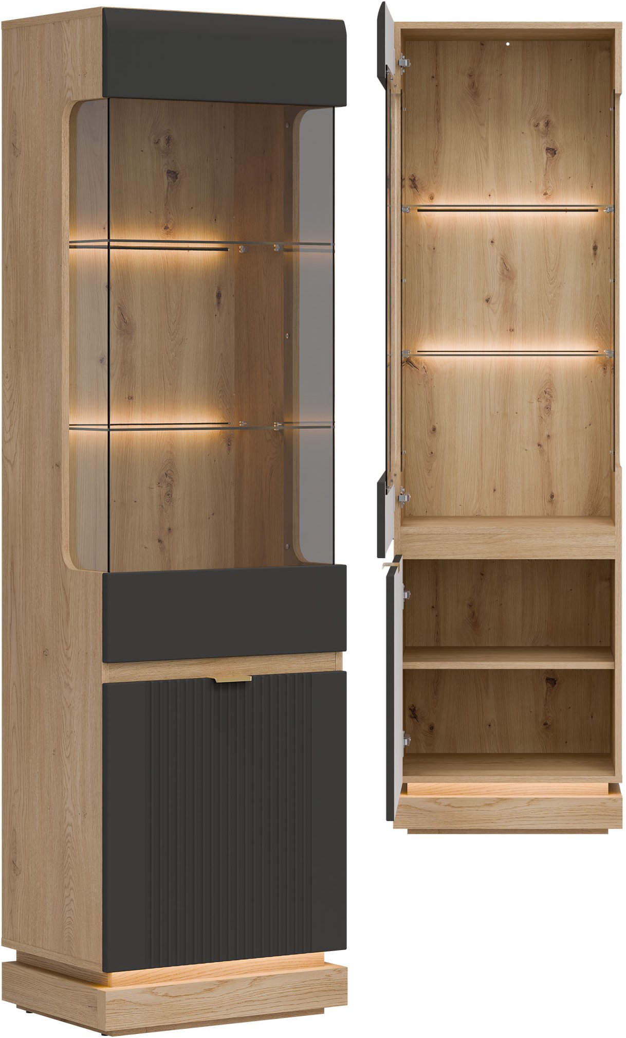 Witryna wąska Przeszklona szafka do salonu Dąb Cremona Antracyt MILTON ML05
