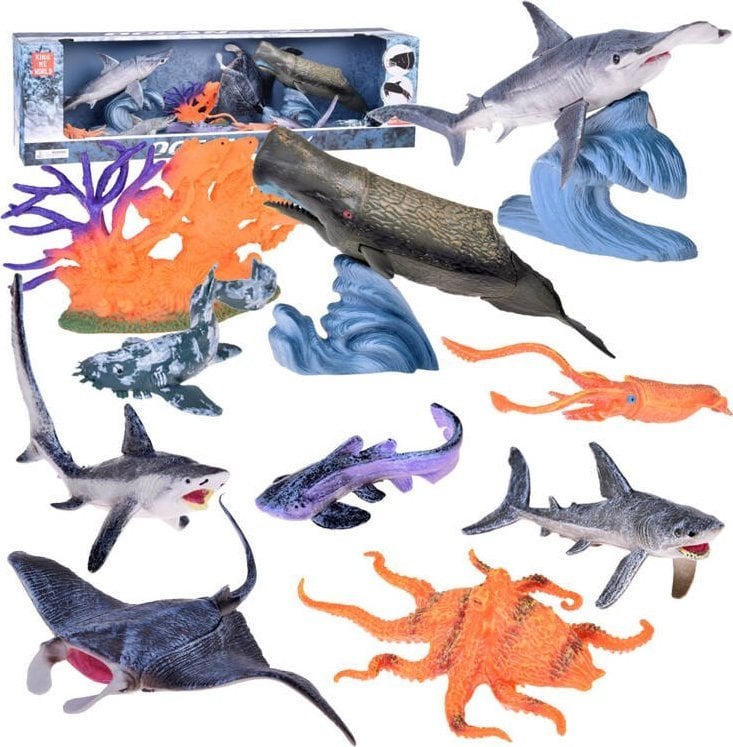 Figurka Jokomisiada Zwierzęta morskie zestaw figurki 10 szt Manta Waleń Kałamarnica Sum ZA5173