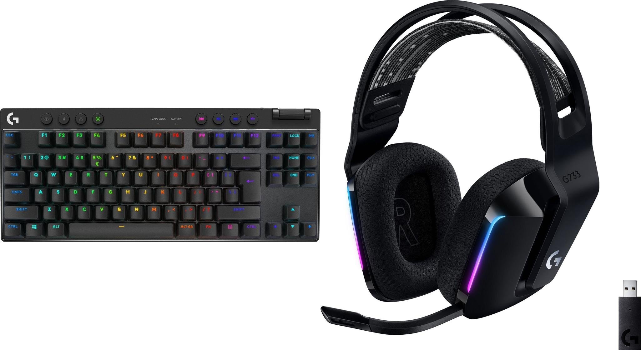 Klawiatura Logitech PRO X TKL Lightspeed GX Brown (920-012136) + G733 Lightspeed Czarne (981-000864)
