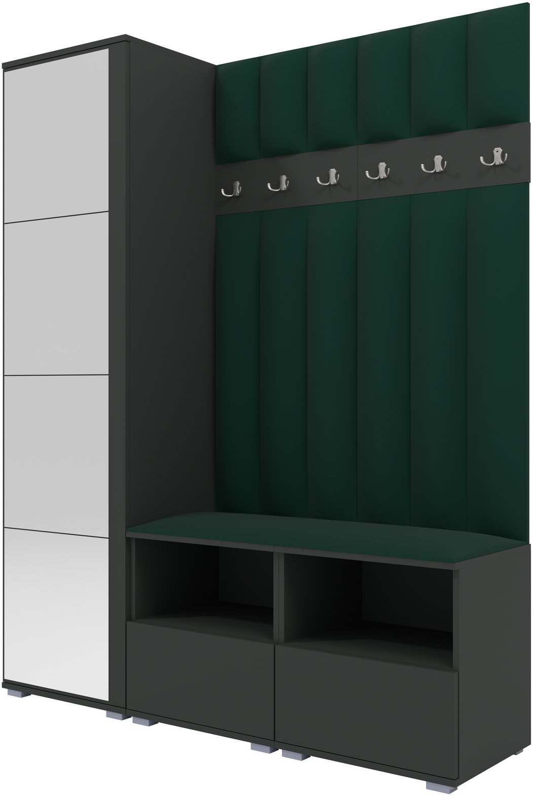 Tapicerowana garderoba Nela II LUX z lustrem - kolor grafit + tkanina Trinity 28