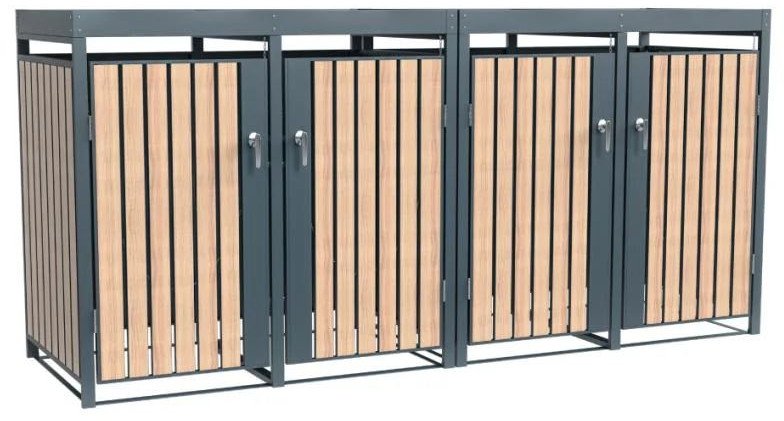 Westmann Metalowy kosz na śmieci Planta | 4x240 Dł. | Skrzynia na śmieci z dachem roślinnym | 84x264x124 cm