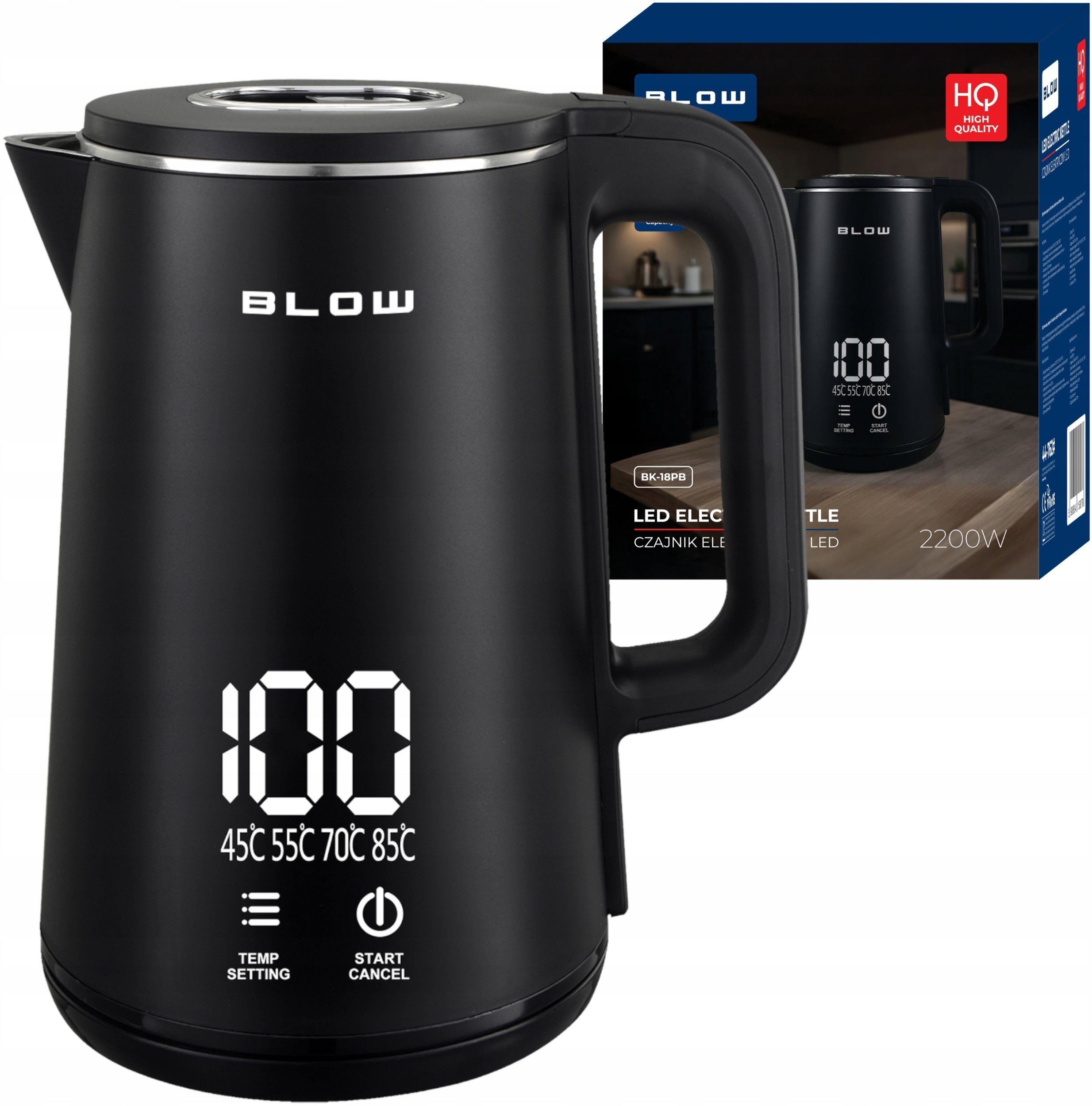 44-762# Czajnik czarny z wyświetlaczem 2200w bk-18pb blow