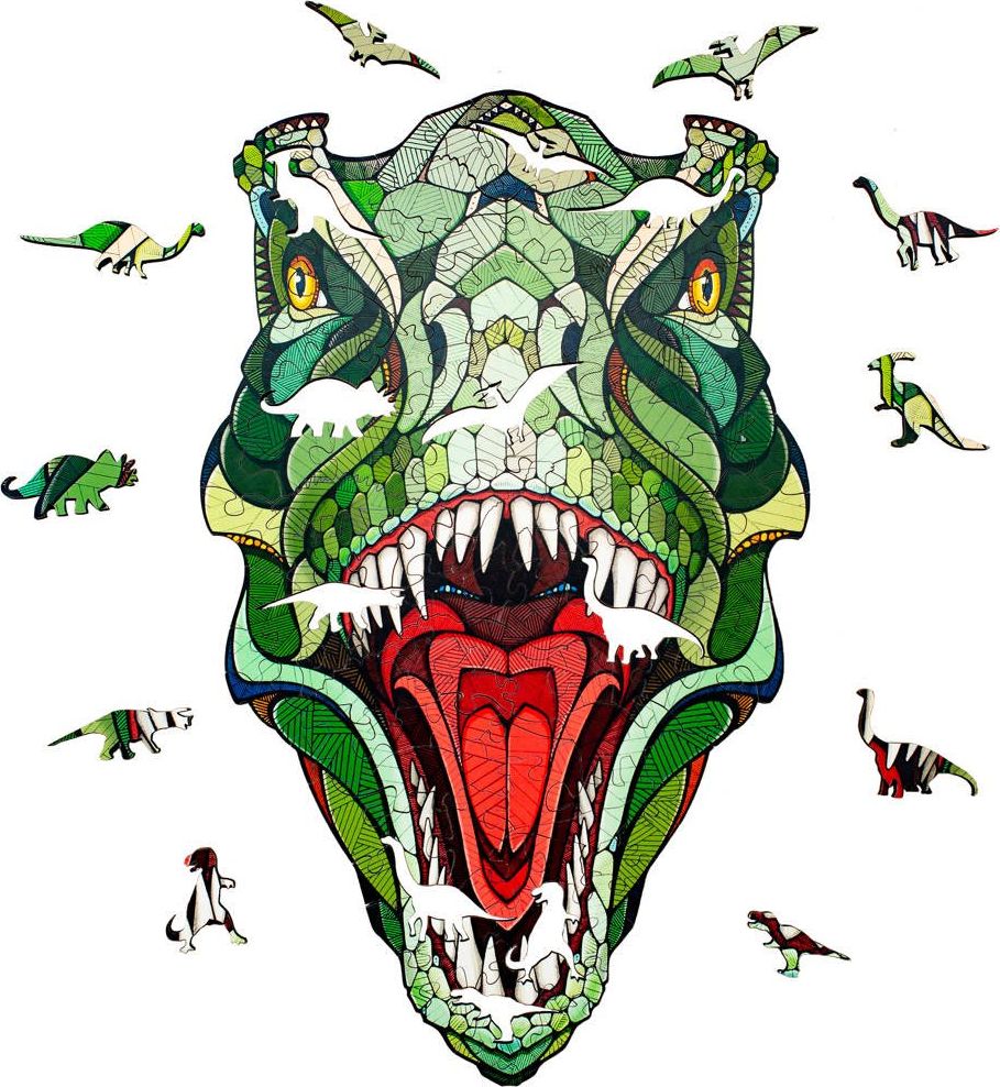 EcoWoodArt EWA Drewniane Puzzle 3D Klocki Układanka T-Rex