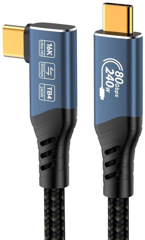 PREMIUMCORD Kabel USB4™ Version2.0 80Gbps 16K@60Hz 240W Thunderbolt 3 a 4 kabel zahnutý 0,8m