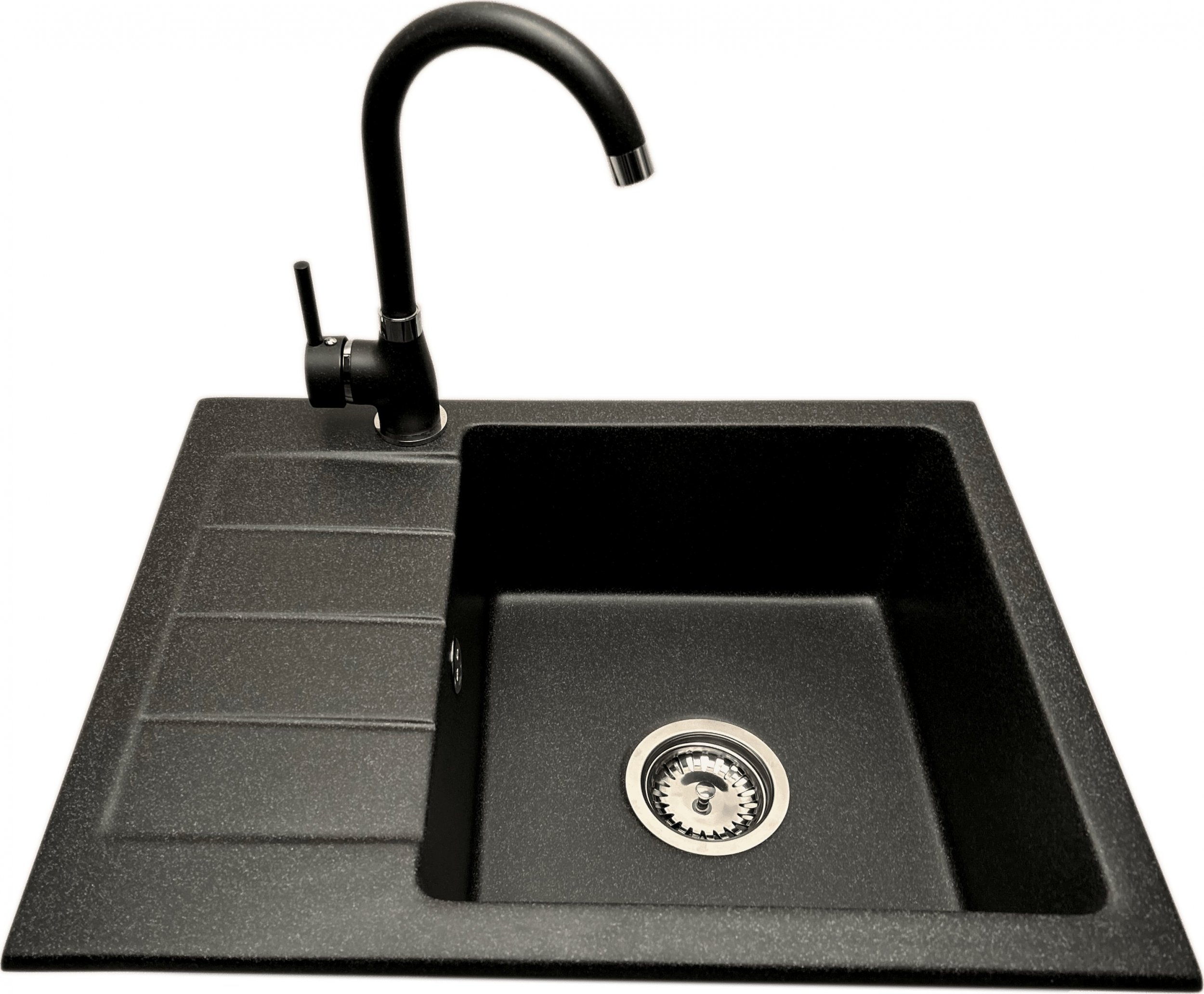 Zlewozmywak PREHNIT Zlewozmywak jednokomorowy z ociekaczem ADAL grafit z lewym ociekaczem + bateria NOON