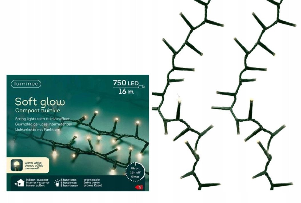 Lampki choinkowe światełka ciepły biały LED 750 diod 16m