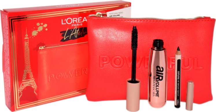 L OREAL L~OREAL SET (MASCARA BLACK AIR VOLUME MEGA MASCARA + LE KHOL MIDNIGHT BLACK 101 + POCHETTE)