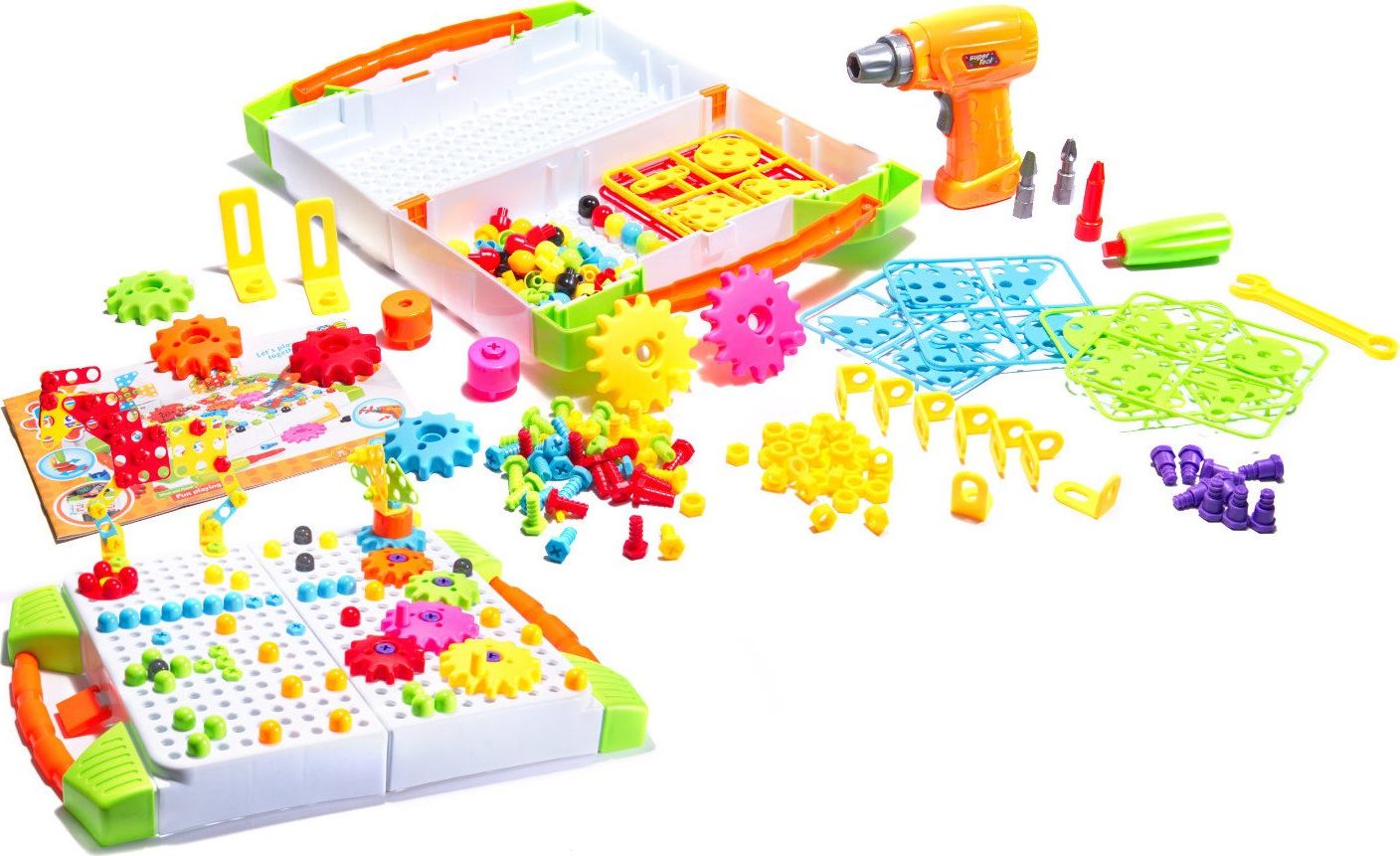 KIK Puzzle Klocki w walizce 4w1 + wkrętarka 181 el.