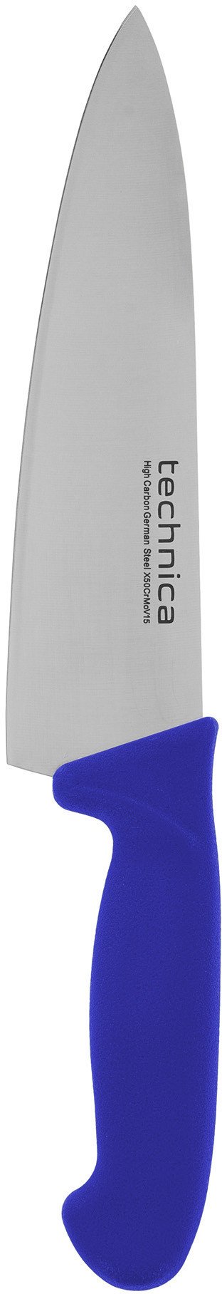 Nóż kucharski HACCP 340 mm, ostrze szerokie, gładkie, spiczaste 205 mm, niebieski | TECHNICA, Silver Line