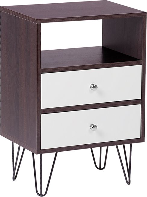 Beliani Szafka nocna 2 szuflady ciemne drewno z białym ARVIN