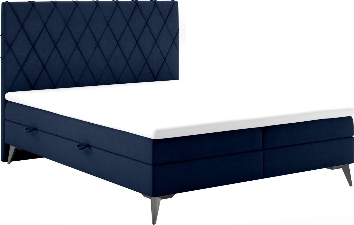 LAVERTO Łóżko kontynentalne IBETIO 180x200 granatowe velvet z pojemnikiem