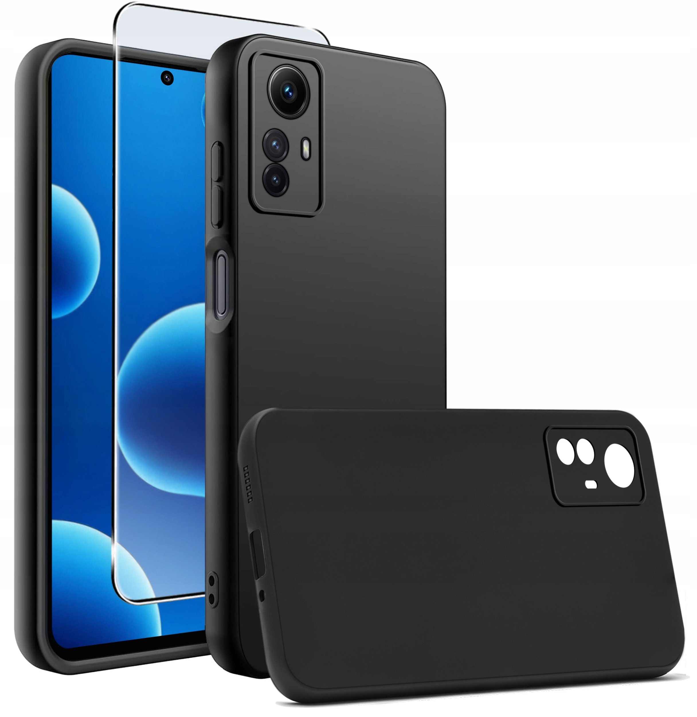 Etui do Xiaomi Redmi Note 12S CASE Gumowe CZARNE Matowe Silikon Slim +SZKŁO