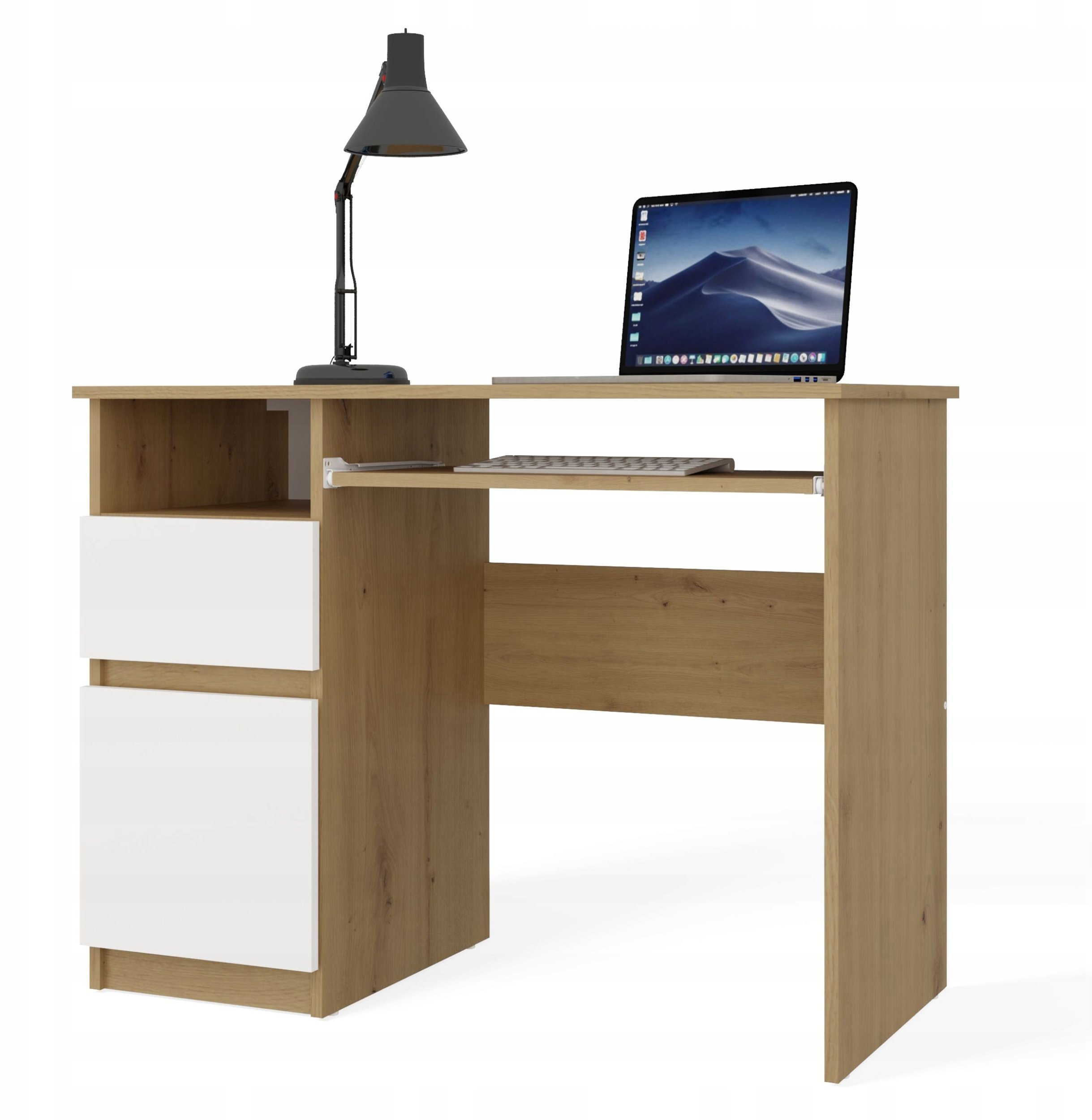 Biurko Komputerowe PORTO LEWE DĄB ARTISAN / BIAŁY Z Szufladą 98,5x75x51 Cm