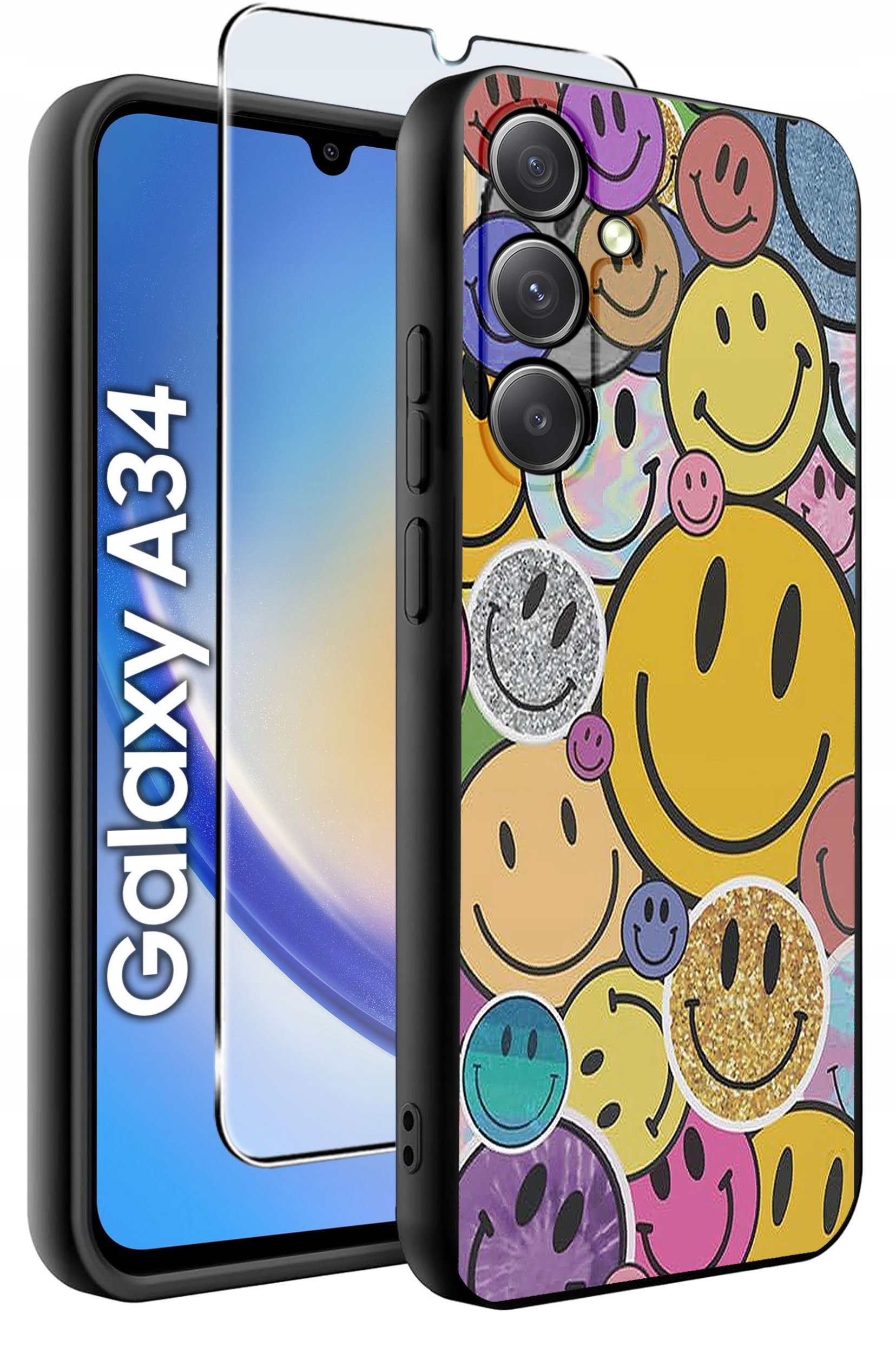 ETUI do Samsung A34 5G WZORY | SILIKONOWE MATT CASE + SZKŁO 9H