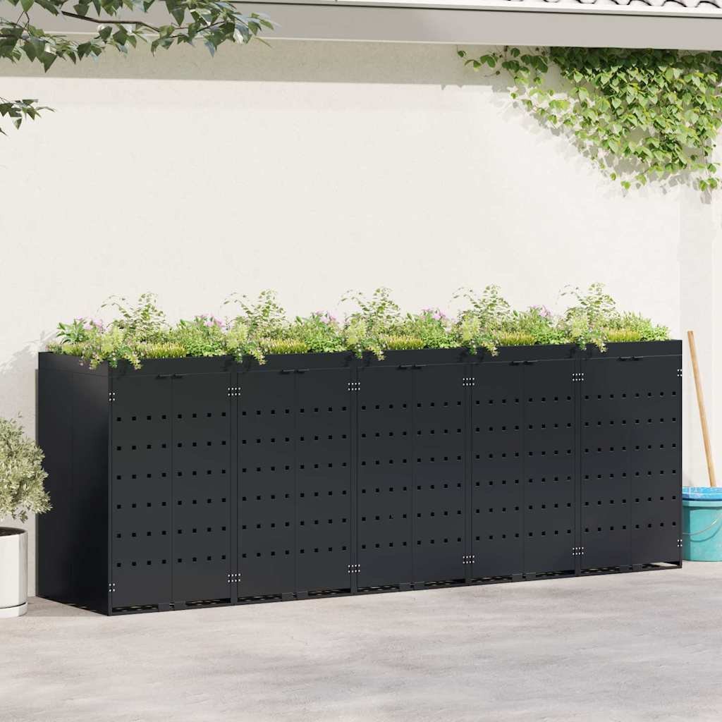 vidaXL Przechowalnia na 5 koszy na odpady czarna 340 x 77,5 x 121,5 cm