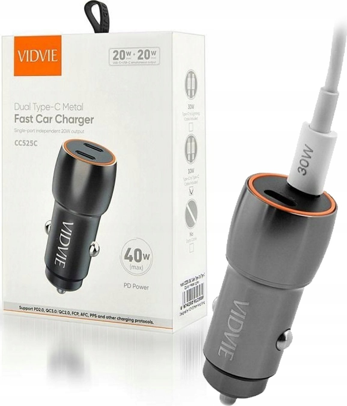 Ładowarka Vidvie VIDVIE MOCNA SZYBKA ŁADOWARKA SAMOCHODOWA DO TELEFONU 2x USB 4.8A