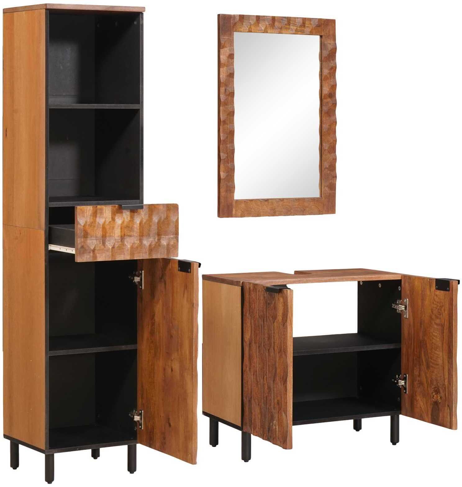 vidaXL Zestawy łazienkowe Brązowy winyl akacjowe Drewno z mango