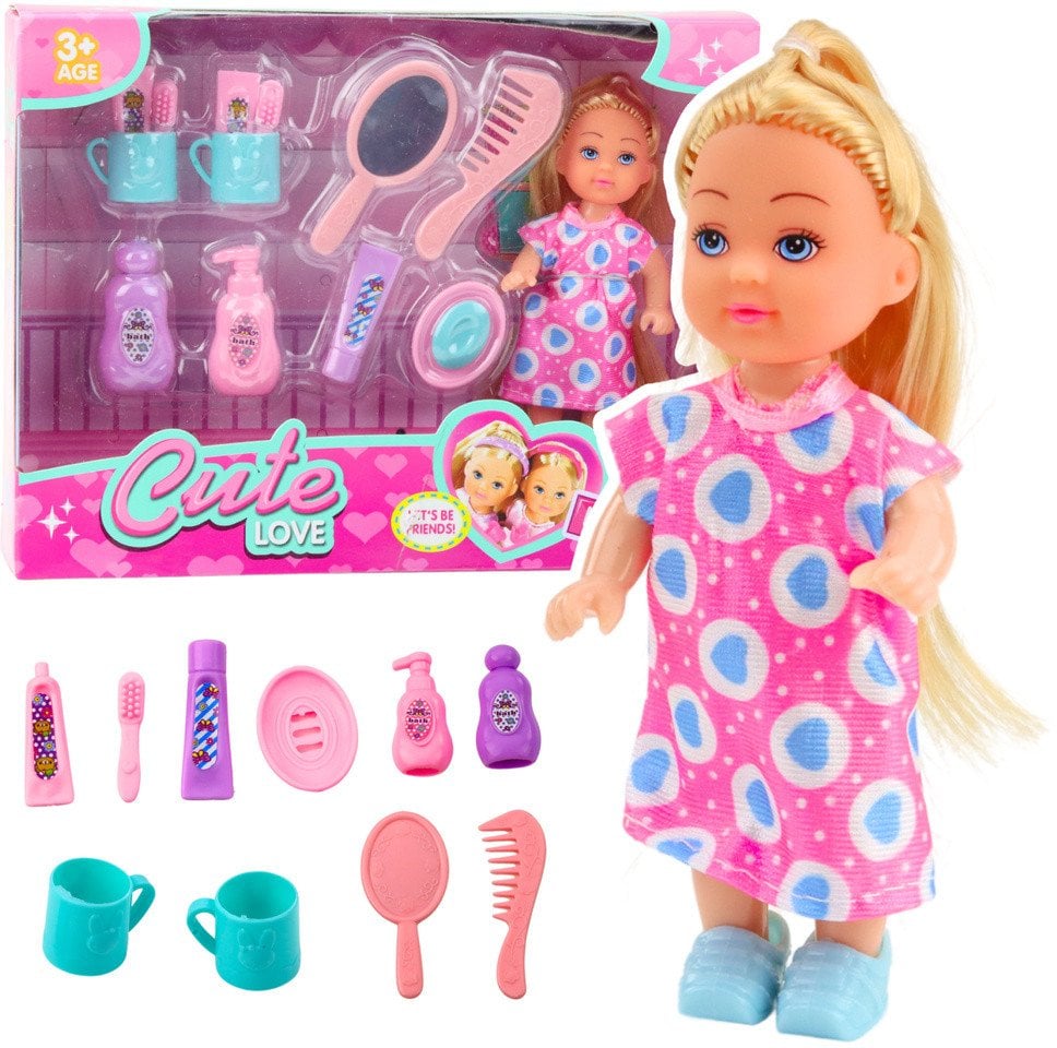 Zestaw Mini Laleczka Akcesoria Do Pielęgnacji Różowa Sukienka LEAN TOYS