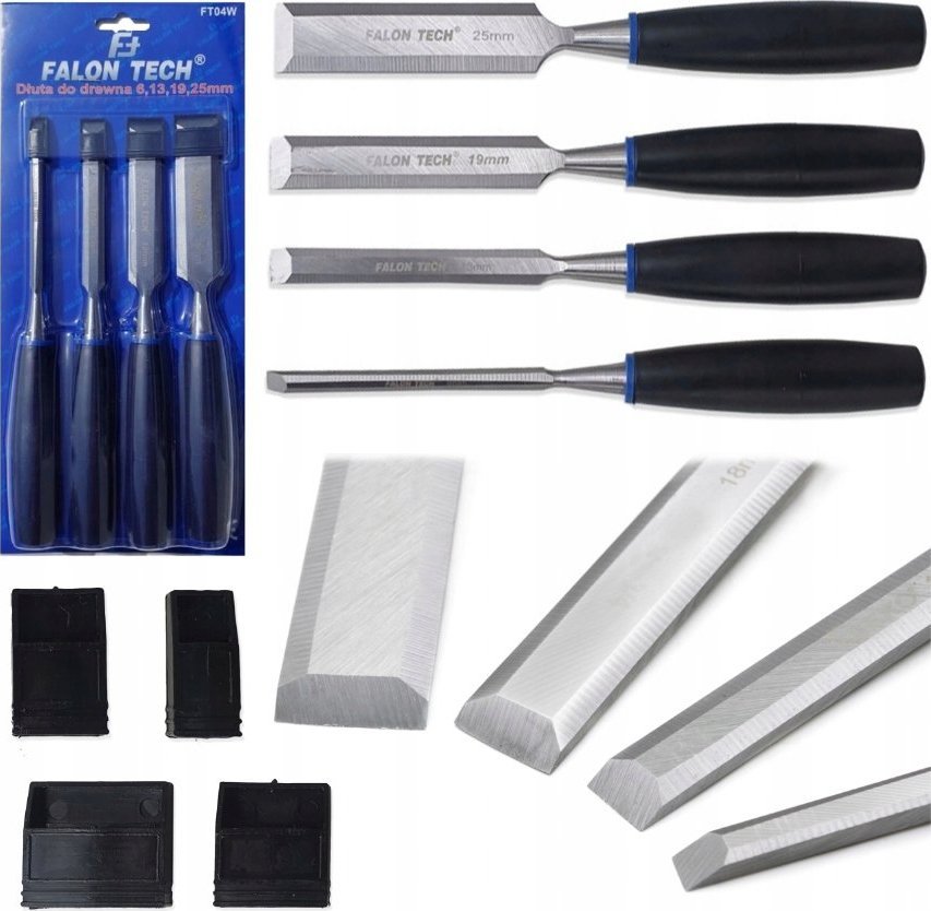Falon-Tech PROFESJONALNE DŁUTA DO DREWNA 6-25mm 4 DŁUTA CIESIELSKIE DŁUTA STOLARSKIE