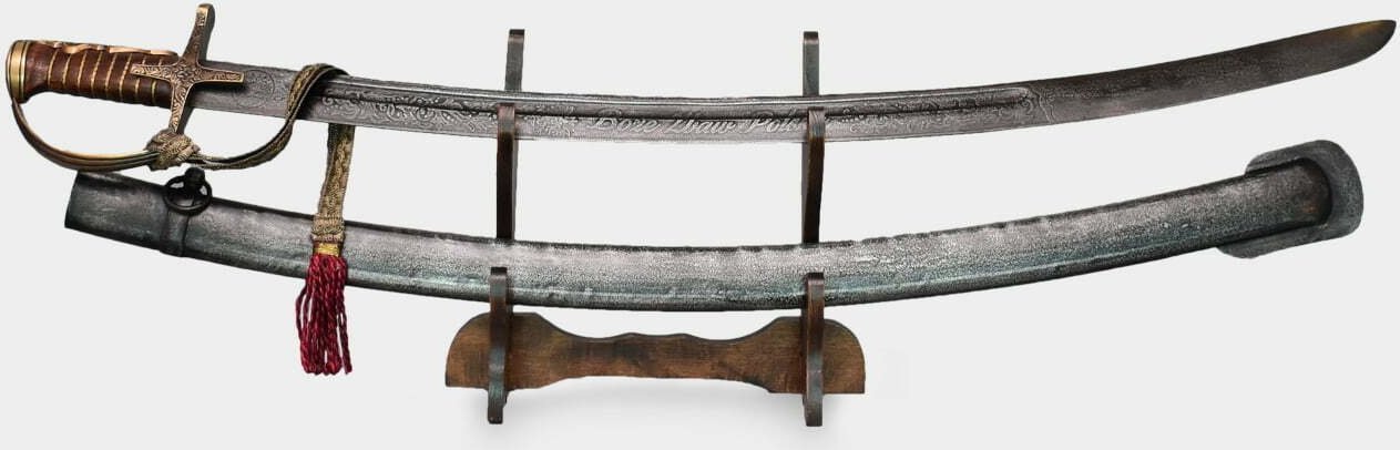 rzezbyzbrazu Gotowy Zestaw na Prezent Szabla Husarska z Pochwą Patynowana Stojak Dedykacja