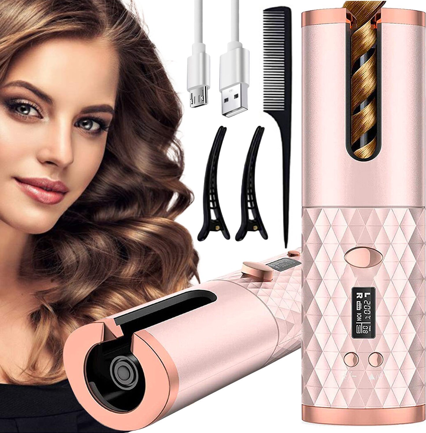 LOKÓWKA DO WŁOSÓW AUTOMATYCZNA 008 RÓŻOWO-ZŁOTA