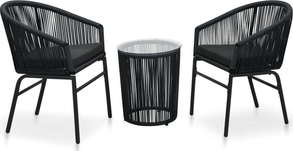 vidaXL 3 częściowy zestaw mebli bistro, poduszki, rattan PVC, czarny (48138)