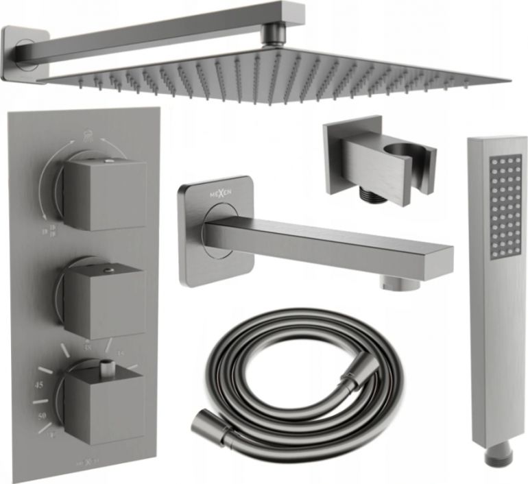 Zestaw prysznicowy Mexen Mexen Cube DR02 zestaw wannowo-prysznicowy podtynkowy z deszczownicą 25 cm, grafit - 77503DR0225-66