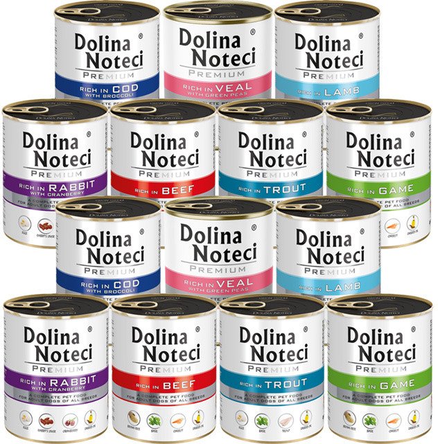 Mokra karma dla psa Dolina Noteci Premium mix smaków bez drobiu zestaw 14 x 800 g