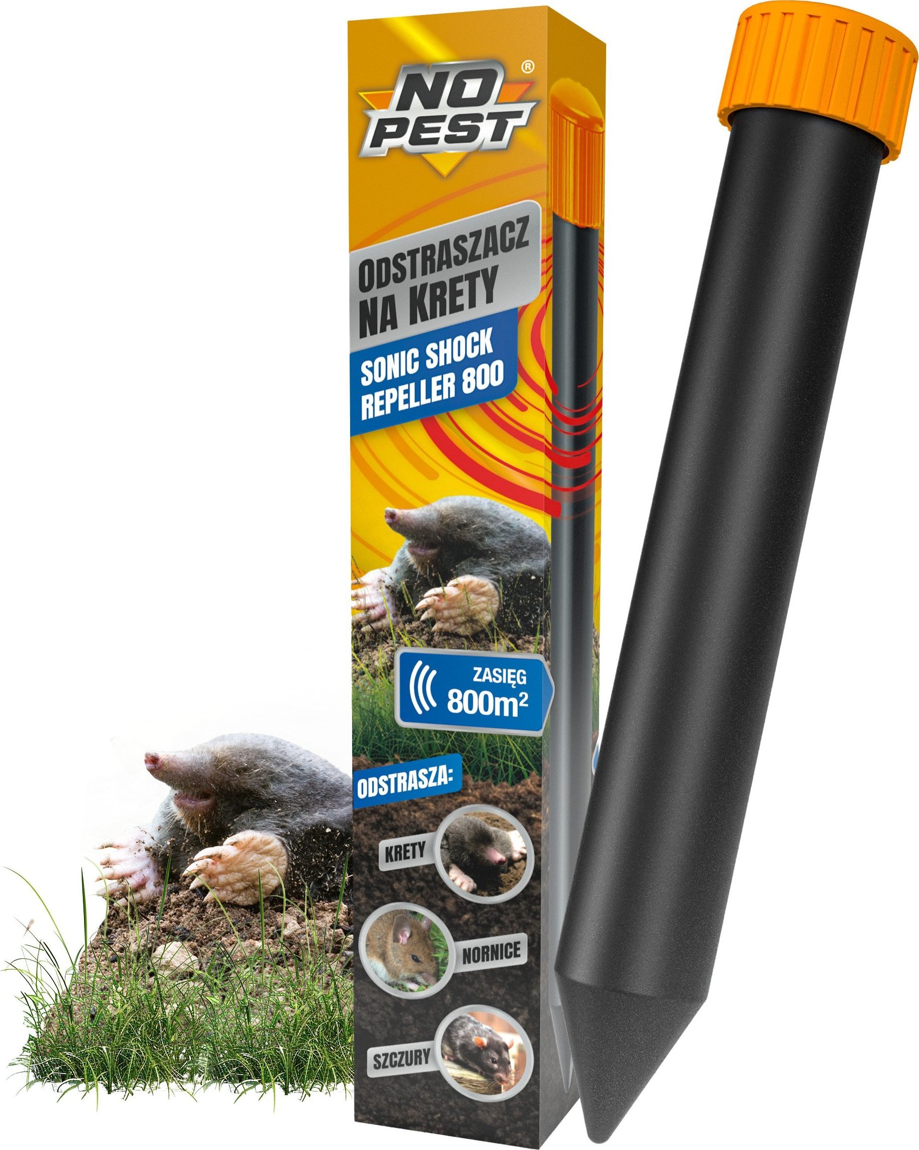 Odstraszacz na Krety Nornice Szczury Myszy Odstraszacz Kretów Nornic do 800 m