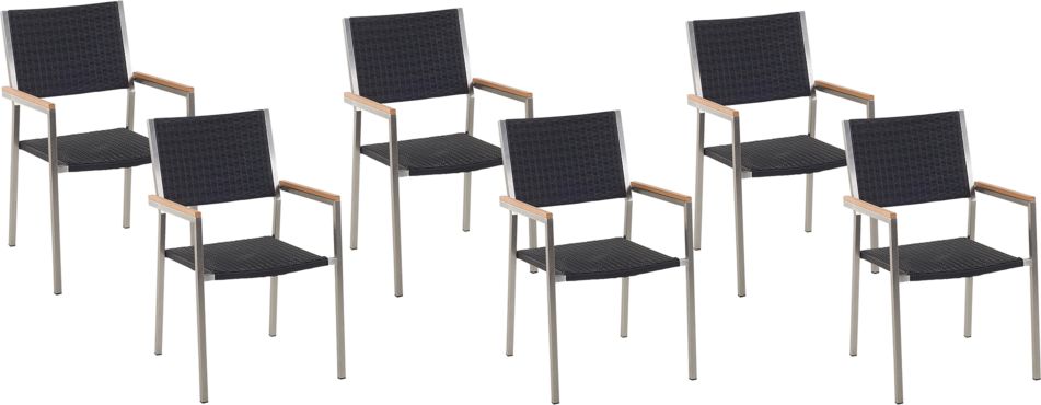Beliani Zestaw 6 krzeseł ogrodowych rattanowy czarny GROSSETO