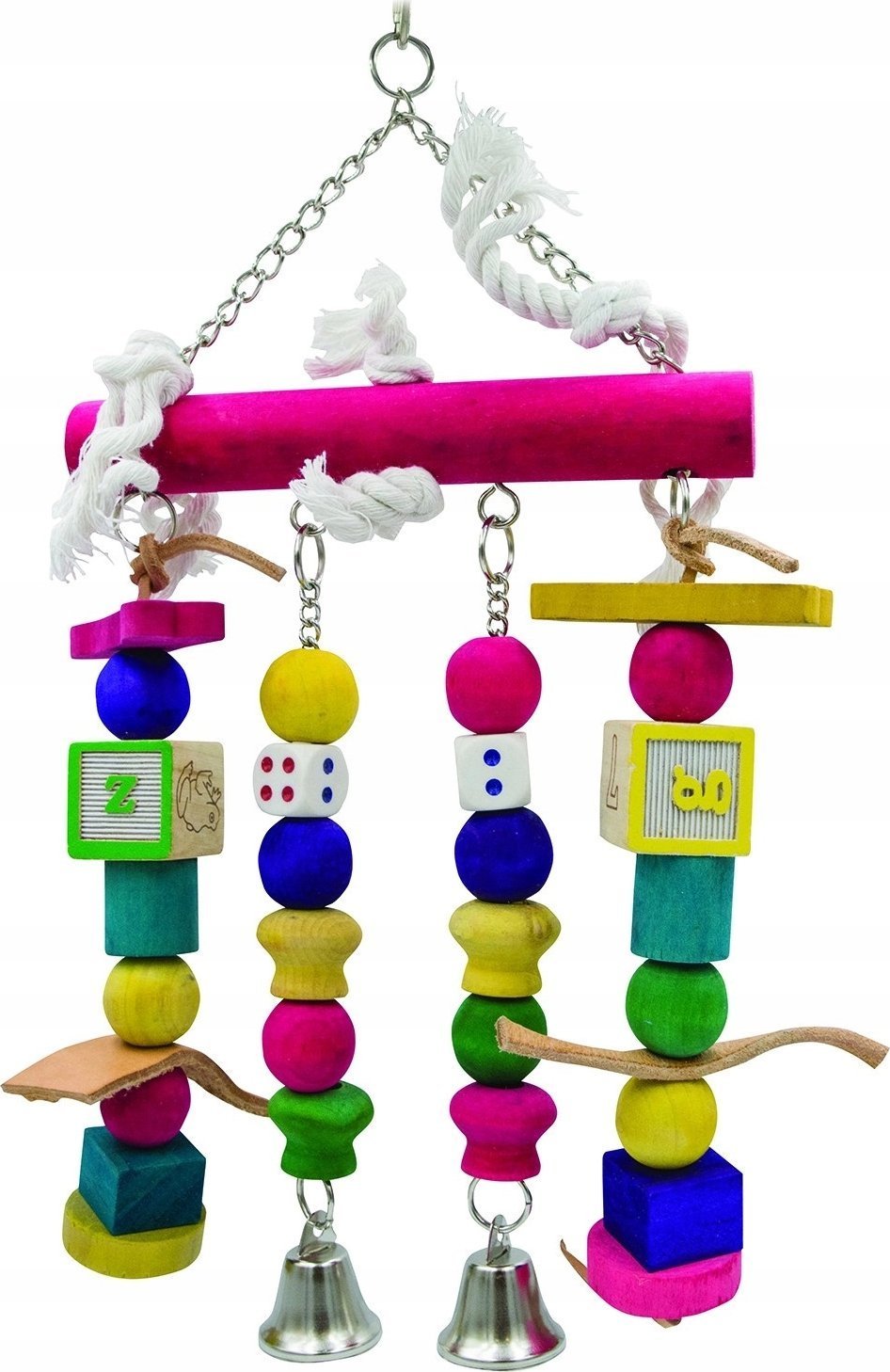 Panama Pet Panama Pet wisząca zabawka z drewna ze sznurkiem z koralikami i dzwonkiem 22 cm