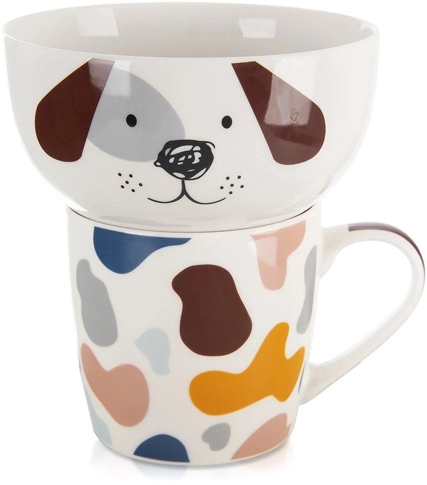 Kubek z miseczką dla dziecka porcelanowy pies 2 el.