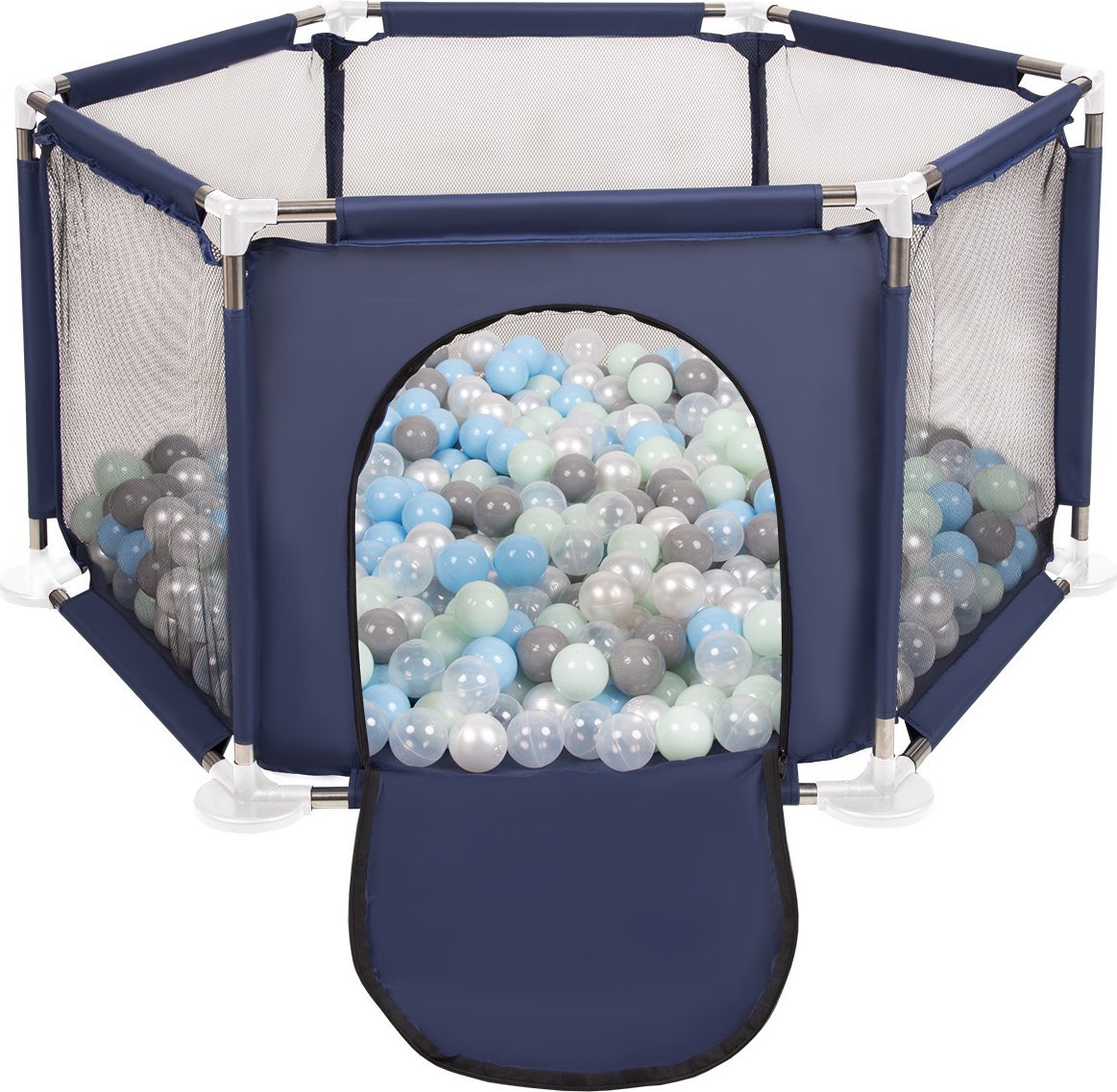 Selonis Selonis Sześciokąt składany KS-100X z piłeczkami 6cm niebieski: perła-szary-transparent-babyblue-mięta 63x64/400piłek Zabawka kojec