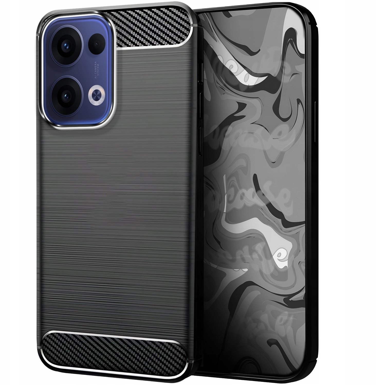 Etui do Oppo Reno13 5G (Czarne, Pancerne, Karbon, Pokrowiec, Plecki, Case)