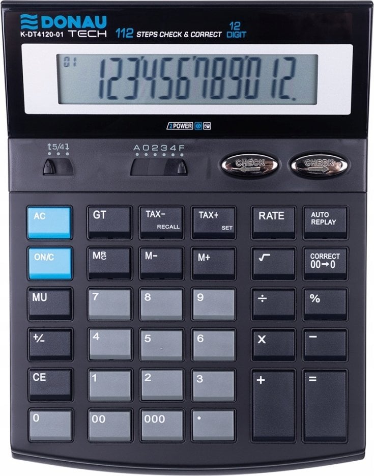 Kalkulator Donau Kalkulator biurowy TECH, 12-cyfr. wyświetlacz, wym. 185x140x37 mm, czarny