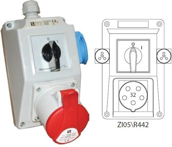 Spamel Zestaw instalacyjny z gniazdem 32A 5P+2x2P+Z 0-1 czerwony (ZI05R442)