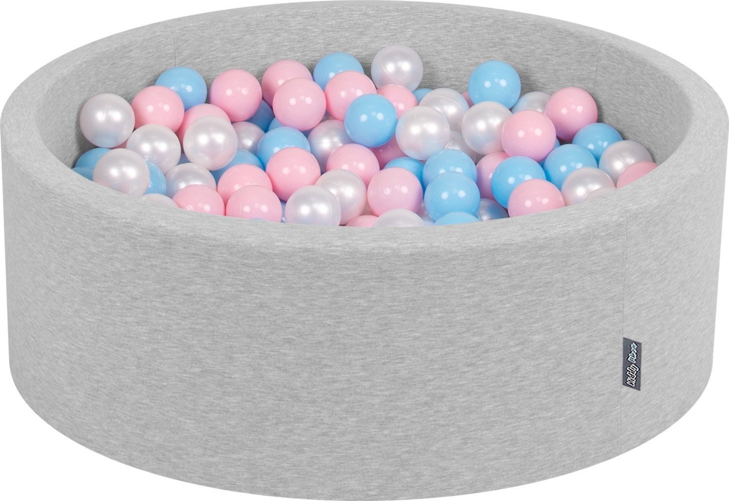 KiddyMoon KiddyMoon Suchy basen okrągły z piłeczkami 7cm jasnoszary: babyblue-pudrowy róż-perła 90x30cm/200piłek Zabawka basen piankowy