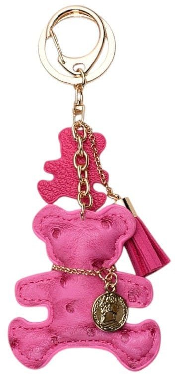 Brelok do kluczy skórzany MIŚ fuksja, frędzle BRL357