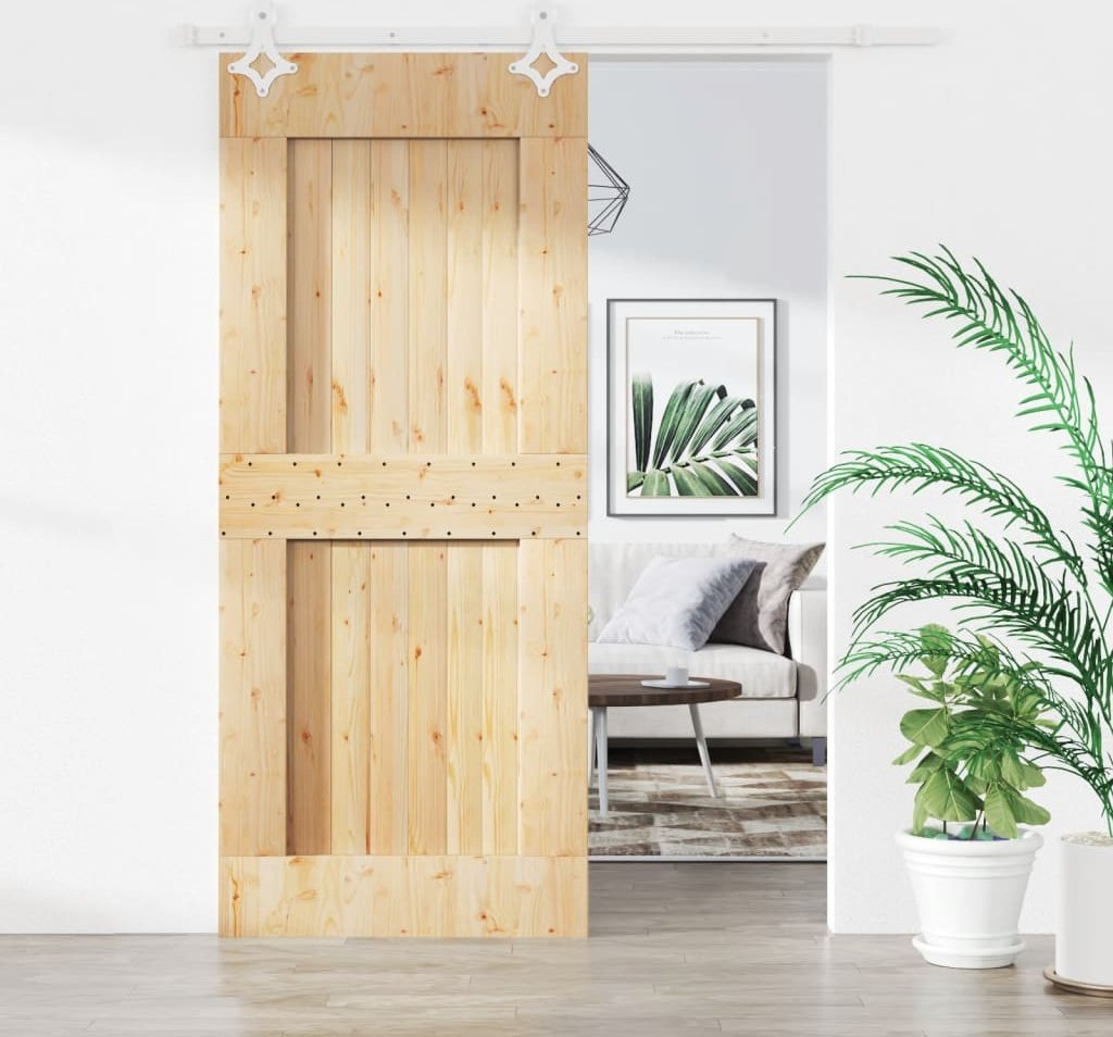 vidaXL vidaXL Drzwi przesuwne z osprzętem, 90x210 cm, lite drewno sosnowe