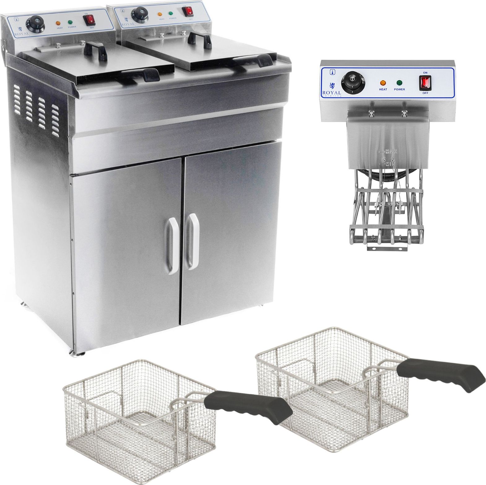 Royal Catering 1006 FRYTOWNICA PODWÓJNA WOLNOSTOJĄCA Z SZAFKĄ 2X10L 1006