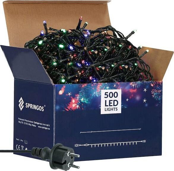 Lampki choinkowe Springos Lampki choinkowe 500 Led multikolor 30m oświetlenie świąteczne IP44 UNIWERSALNY