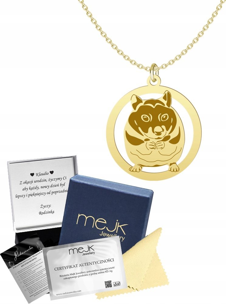 Radziszewska Jewellery Złoty Naszyjnik Chomik Łańcuszek SREBRO 925 Prezent Biżuteria GRAWER GRATIS