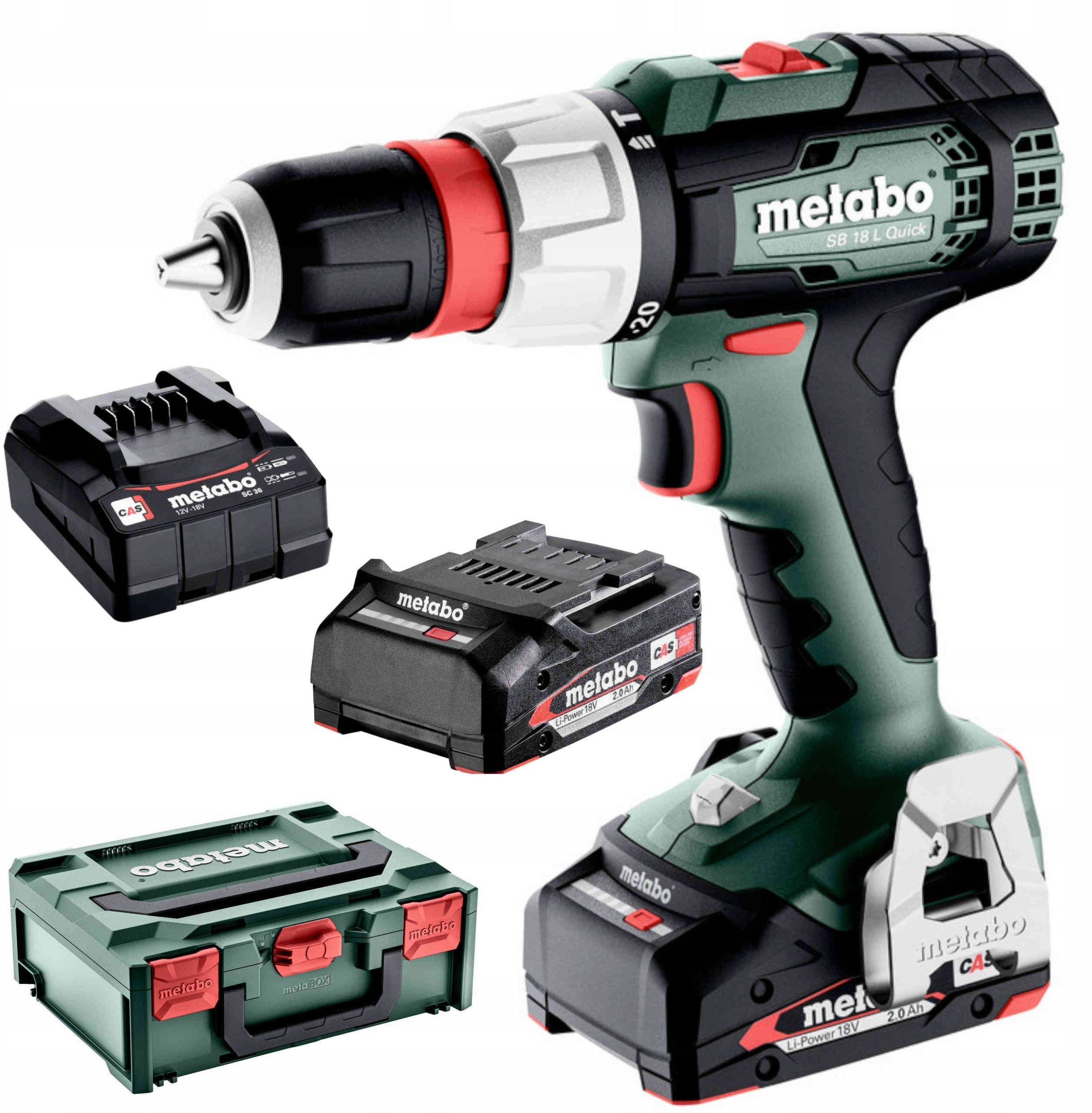 METABO.SB 18 L Quick in metaBOX 145 case, with SC 30 charger + 2 Li-Ion batteries 18 V / 2.0 Ah