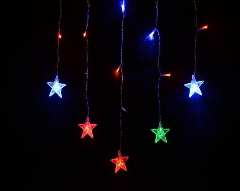 Dekoracja świąteczna Bulinex Komplet choinkowy firanka 14l LED z dekoracją 1m dekoracji w kolorze multikolor 1m /7cm 3 x bateria AA 1,5 V wewnętrzne 1