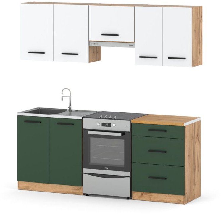 Zestaw Kuchenny Modułowy Pojemnik Z Blatem 2m Wotan Szary Butelkowa Zieleń