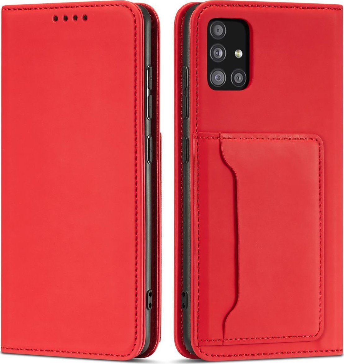 Hurtel Magnet Card Case etui do Samsung Galaxy A13 5G pokrowiec portfel na karty kartę podstawka czerwony