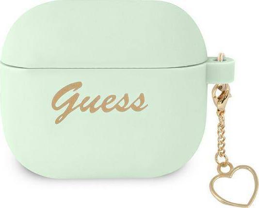 Guess Etui ładujące Silicone Charm Heart Collection do AirPods 3 zielone